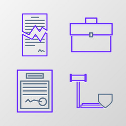 set line judge gavel with shield filled form vector image