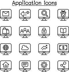computer application icon set in thin line style vector image