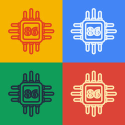 pop art line computer processor with microcircuits vector image