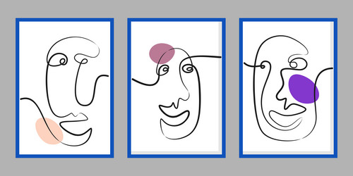 abstract faces set in line art style seamless vector image