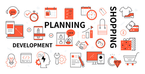 development planning and shopping - line design vector