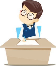 Pupil sitting at a desk and doing homework vector