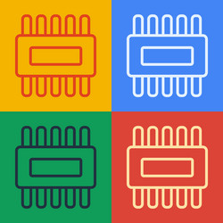 Pop art line computer processor with microcircuits vector