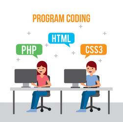 program coding girl and boy web development vector