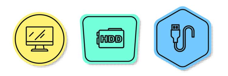 set line computer monitor screen hard disk drive vector image