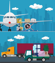 Set of air cargo and transport services vector