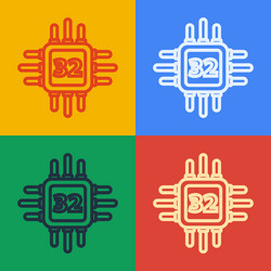 pop art line computer processor with microcircuits vector image