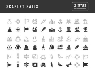 Simple icons of scarlet sails vector