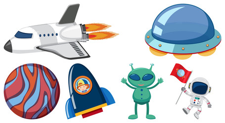 Set of space cartoon characters and objects vector