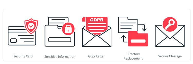 a set of 5 gdpr icons as security card sensitive vector image