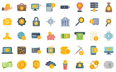 cryptocurrency icons set flat blockchain vector