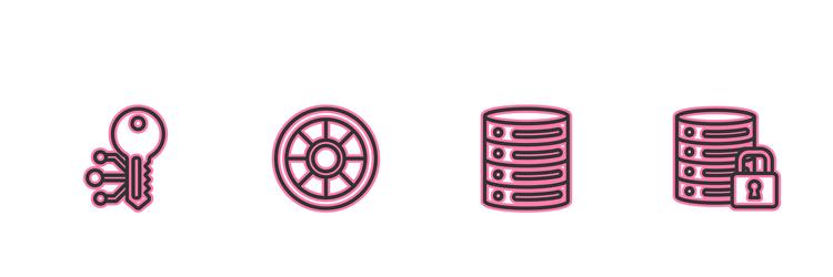Set line cryptocurrency key server data web vector