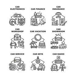 Car travel vacation set icons Royalty Free Vector Image