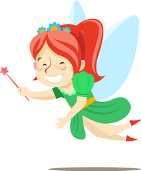 little red-haired happy fairy in a green dress vector