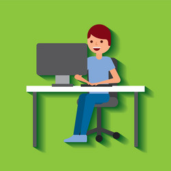 man programmer working on his pc computer coding vector image