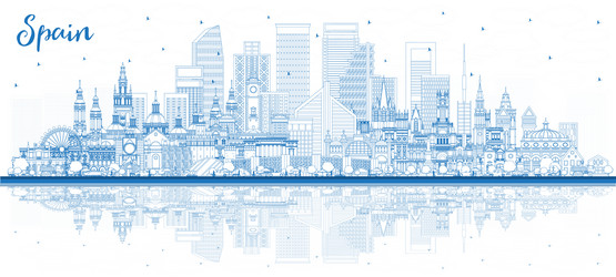 outline spain city skyline with blue buildings Vector Image