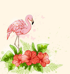 Pink Flamingo Tropical Flowers Vector Image