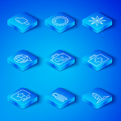 set line map pointer with star suitcase first vector image
