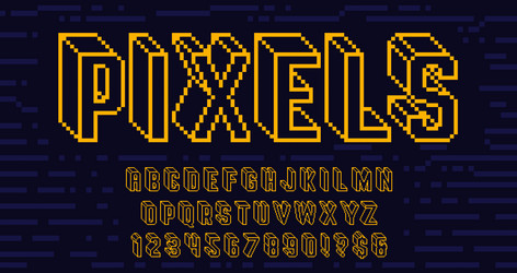8-Bit Wireframe Pixel Font vector image
