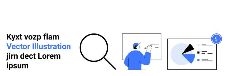 analyst presenting data insights with magnifying vector image
