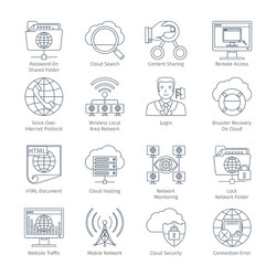 Internet and network thin line icons vector