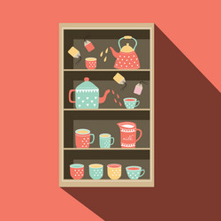 shelf with tea cup and pot vector