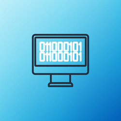 line binary code icon isolated on blue background vector image