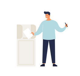 man putting ballot in box taking part at voting vector image