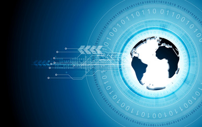 blue tech background with globe and binary code vector image