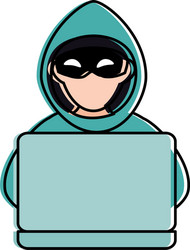 Cyber thief avatar character with laptop vector