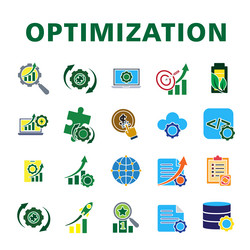 optimization icon set database workflow seo vector image