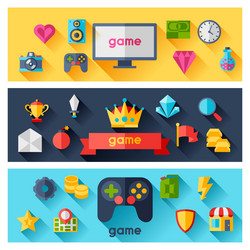 Set of game icons in flat design style Royalty Free Vector