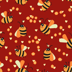 seamless pattern with bees on color background vector image