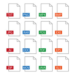 Document icons file formats flat design set vector