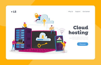 Web hosting landing page template tiny characters vector