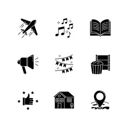 Recreation black glyph icons set on white space vector