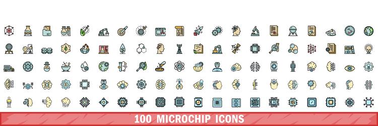100 microchip icons set color line style vector image