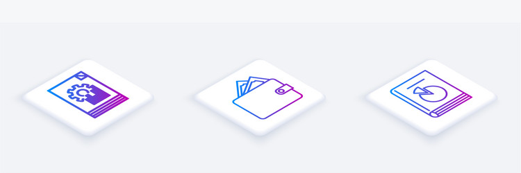 set isometric line document with graph chart vector image