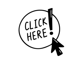 click here doodle button hand drawn sketch cursor vector image