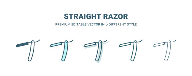 Straight razor icon in 5 different style outline vector