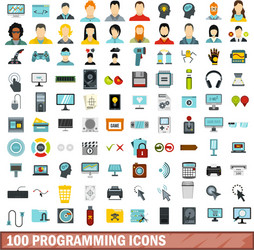 100 programming icons set flat style vector image