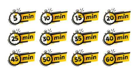 set of timers 5 10 15 20 minutes on the timer vector image