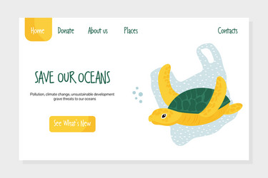 eco website template with turtle stop plastic vector