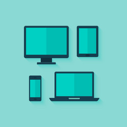 flat computer and mobile devices set over mint vector