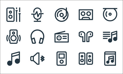 music player interface line icons linear set vector image
