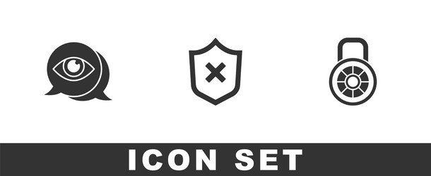 set eye scan shield with cross mark and safe vector image