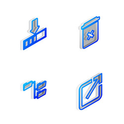 set isometric line trash can loading folder tree vector image