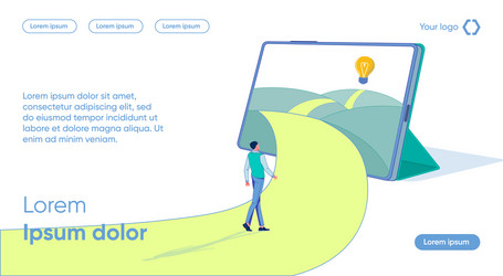 man follows path leading through tablet light bulb vector image
