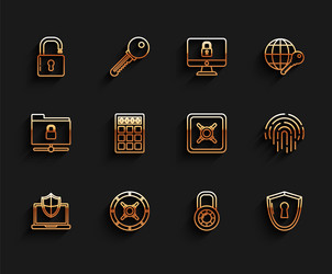 set line laptop protected with shield safe open vector image