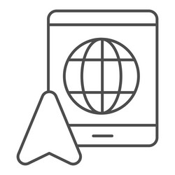 tablet with globe and navigation pointer thin line vector image